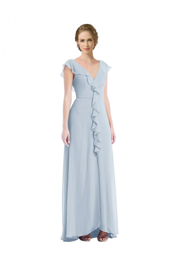 Ruffle Trimmed V Back Chiffon Maxi Bridesmaid Dress Bristol