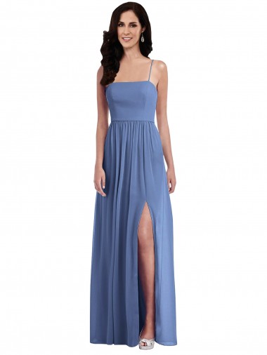 Slim Spaghetti Straps Chiffon Bridesmaid Dress with Front Slit Bristol