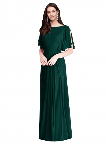Backless Floor Length Split Sleeves Maxi Bridesmaid Dress Bristol