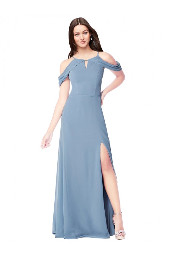 High Neck Chiffon Bridesmaid Dress with Draped Sleeves Bristol