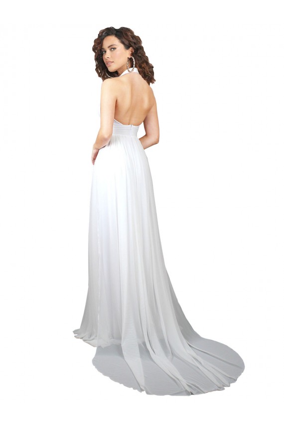 Simple Halter Plunge V-Neckline Chiffon Beach Wedding Dress with High Leg Split Bristol