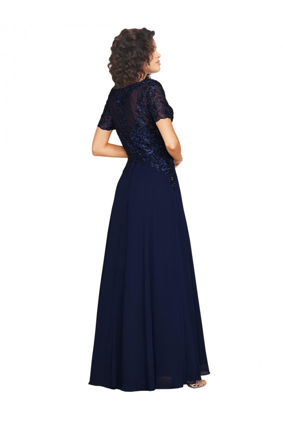 Short Sleeves A-Line Long Chiffon Bridesmaid Dress / Prom Dress with Beaded Bodice Bristol