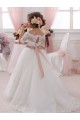 Ivory Ball Gown High Neck Floor Length Short Sleeve Flower Girl Dress Bristol