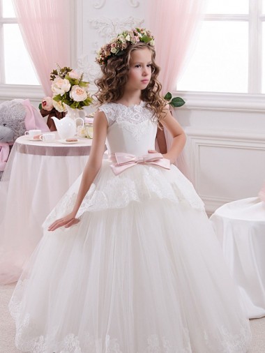 Ivory Ball Gown Sweetheart V-Back Sleeveless Flower Girl Dress Bristol
