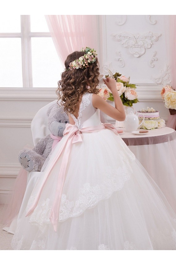 Ivory Ball Gown Sweetheart V-Back Sleeveless Flower Girl Dress Bristol