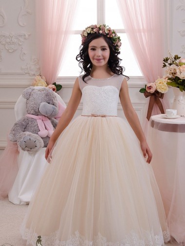 Ivory & Champagne Ball Gown Sweetheart Floor Length Sleeveless Flower Girl Dress Bristol