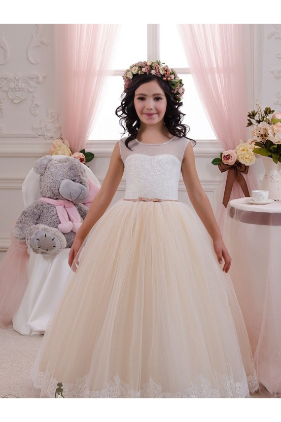 Ivory & Champagne Ball Gown Sweetheart Floor Length Sleeveless Flower Girl Dress Bristol