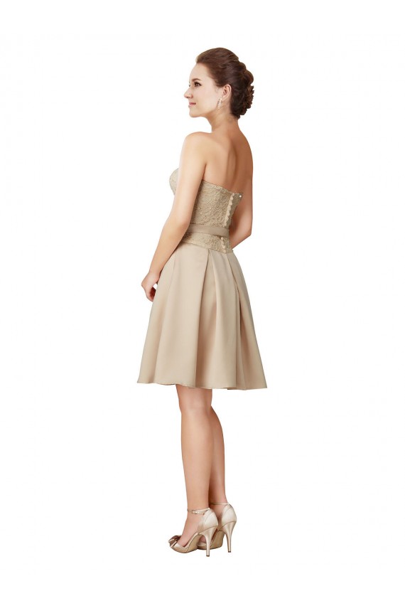 Short Classic Beaded Lace and Satin Bridesmaid Dress with Matching Satin Tie Sash Bristol