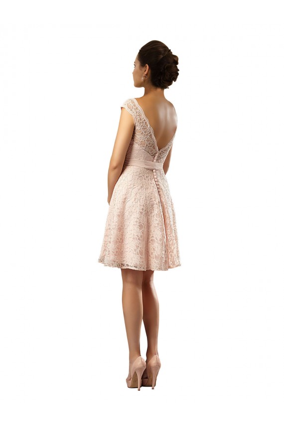 Short Knee Length Lace Bridesmaid Dress with Matching Chiffon Tie Sash Bristol