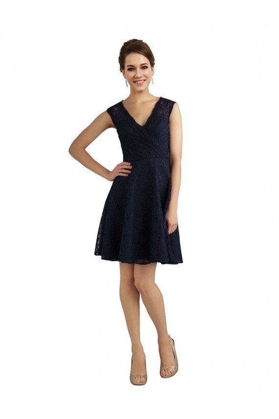Short V-Neck Lace Cocktail Bridesmaid Dress with Illusion Back Bristol
