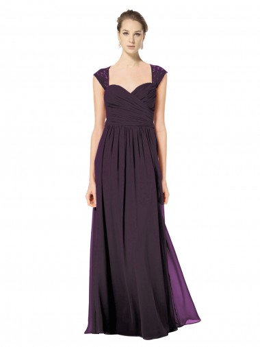 Long Chiffon Sweetheart Bridesmaid with Lace Straps and Keyhole Back Bristol