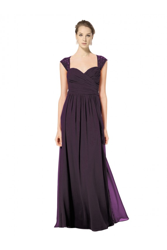 Long Chiffon Sweetheart Bridesmaid with Lace Straps and Keyhole Back Bristol