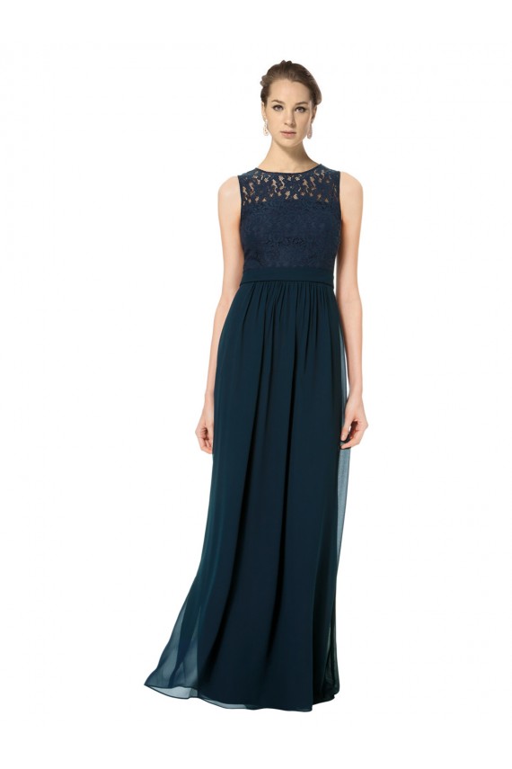 Long Chiffon Bridesmaid Dress with Lace Sleeveless Bodice and Keyhole Back Bristol