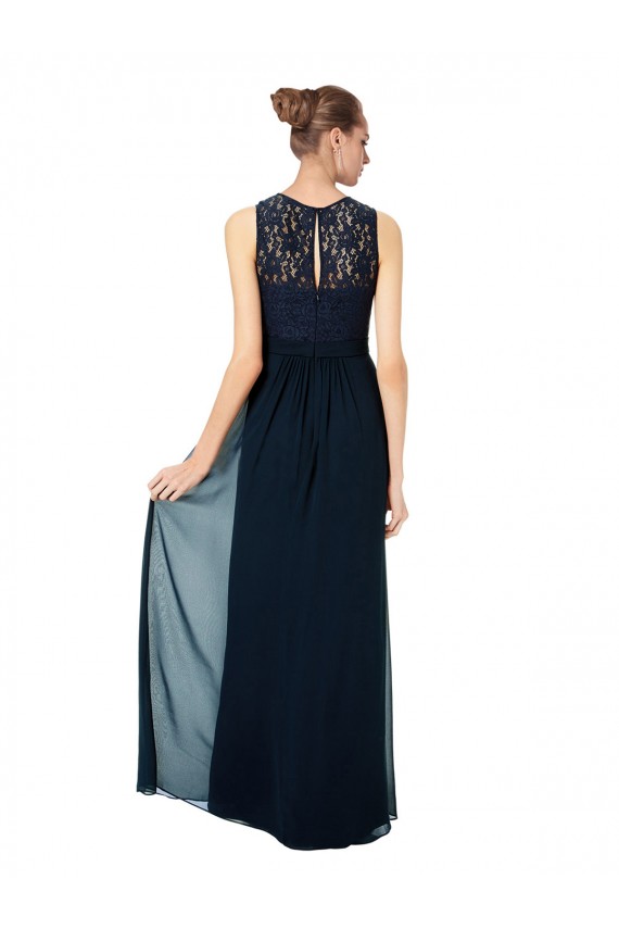 Long Chiffon Bridesmaid Dress with Lace Sleeveless Bodice and Keyhole Back Bristol