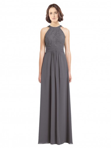 Long Chiffon Bridesmaid Dress with Corded Lace Bodice Bristol