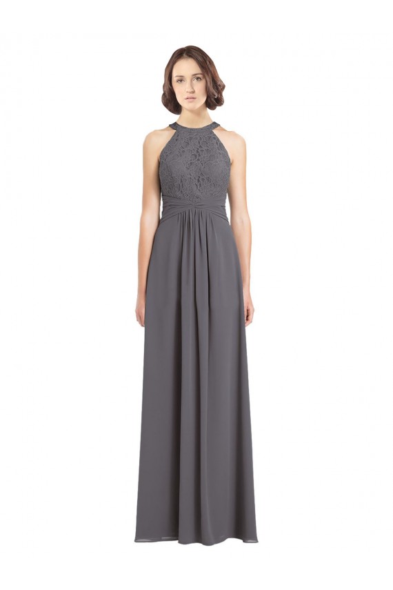 Long Chiffon Bridesmaid Dress with Corded Lace Bodice Bristol