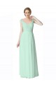 Long Chiffon Bridesmaid Dress with Corded Lace V-Neck Bodice Bristol