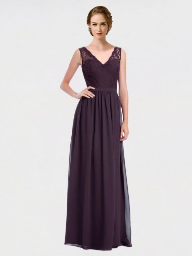 V-Neck Bridesmaid Dress with Corded Lace Bodice Bristol