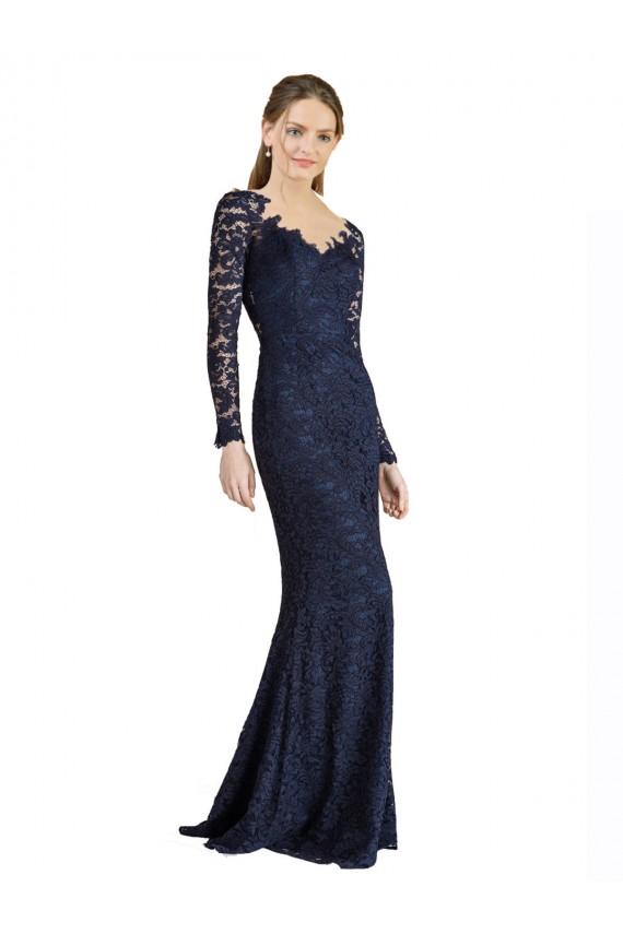 Illusion Long Sleeves Lace Bridesmaid Dress / Prom Dress with Sheer Keyhole Back Bristol