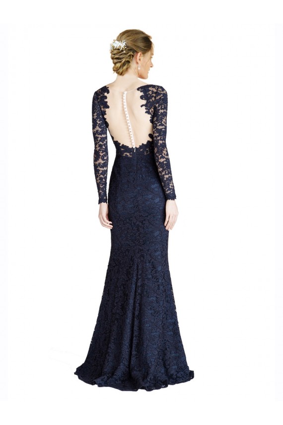 Illusion Long Sleeves Lace Bridesmaid Dress / Prom Dress with Sheer Keyhole Back Bristol