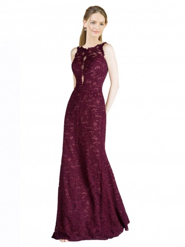 Long Lace Bridesmaid Dress / Prom Dress with Peekaboo Bodice and Keyhole Back Bristol