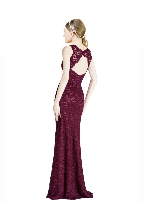 Long Lace Bridesmaid Dress / Prom Dress with Peekaboo Bodice and Keyhole Back Bristol
