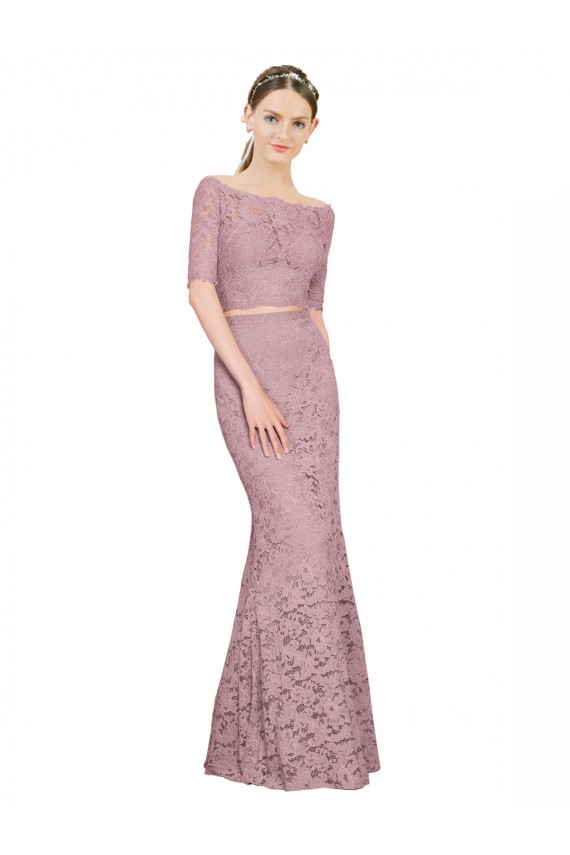 Short Sleeves Crop Top Mermaid Lace Bridesmaid Dress / Prom Dress Bristol