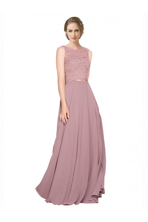 Long A-Line Chiffon Bridesmaid Dress / Prom Dress with Sleeveless Lace Crop Top Bristol