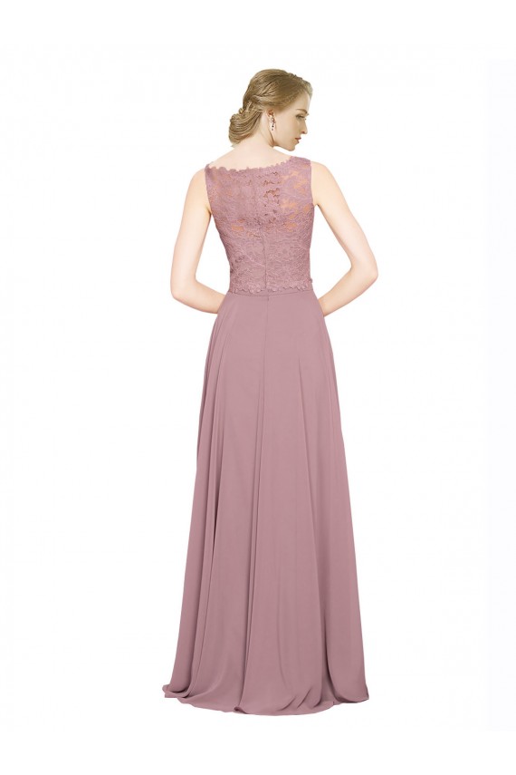 Long A-Line Chiffon Bridesmaid Dress / Prom Dress with Sleeveless Lace Crop Top Bristol
