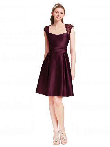 Short Knee Length Lace Cocktail Bridesmaid Dress with Square Neck Bristol