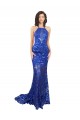 High Neck Long Open Back Lace Bridesmaid Dress / Prom Dress with Train Bristol