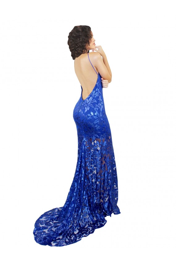 High Neck Long Open Back Lace Bridesmaid Dress / Prom Dress with Train Bristol