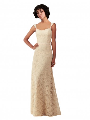 Lace A-Line Long Bridesmaids Dress with Satin Waistband Bristol