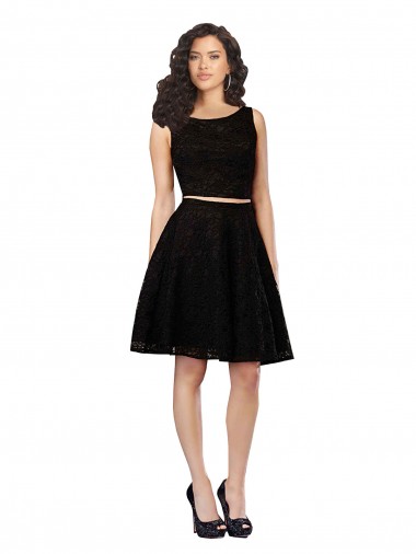Two Piece Short Lace Cocktail Bridesmaid Dress with Jewel Neckline Bristol