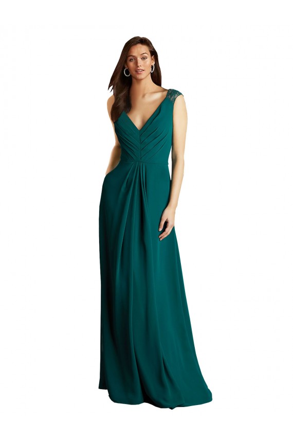 Long A-Line Lace and Chiffon Bridesmaid Dress with Open Back Bristol