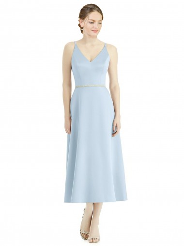 Short Tea Length V-Neck Satin Bridesmaid Dress Bristol