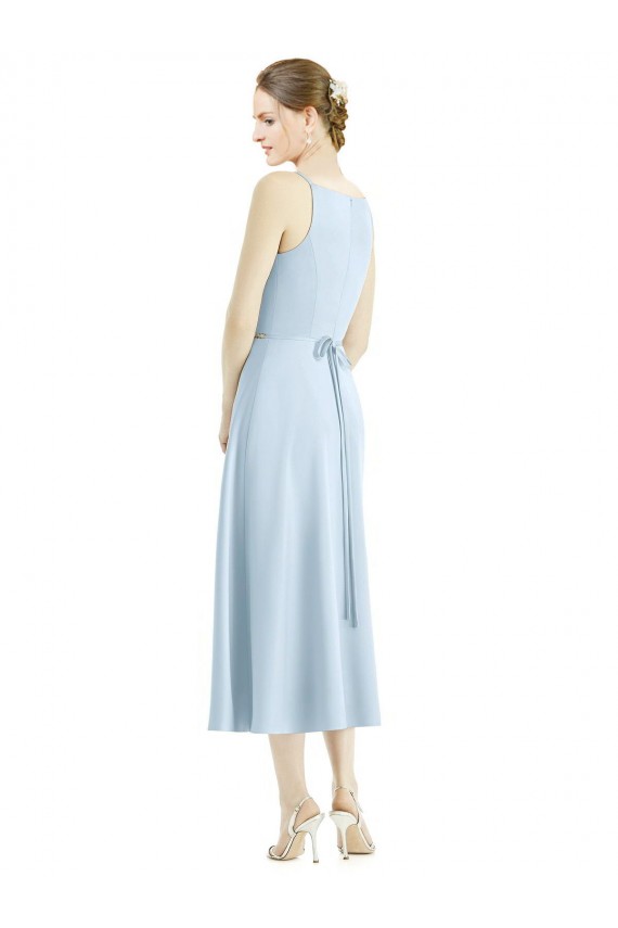 Short Tea Length V-Neck Satin Bridesmaid Dress Bristol