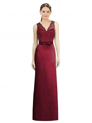 Full Length Sleeveless Satin Bridesmaid Dress with Lace Bodice Bristol