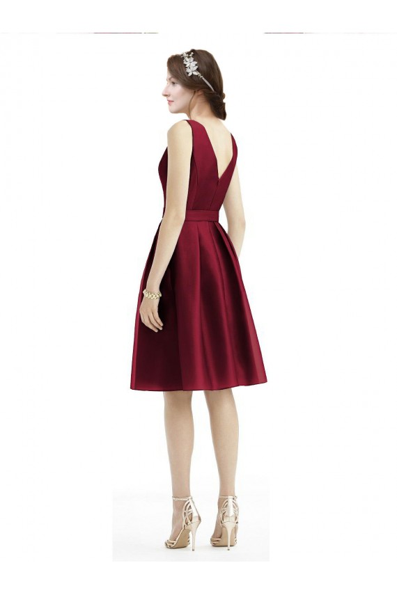 Short Midi Length Satin Cocktail Bridesmaid Dress with Bateau Neckline and V-Back Bristol