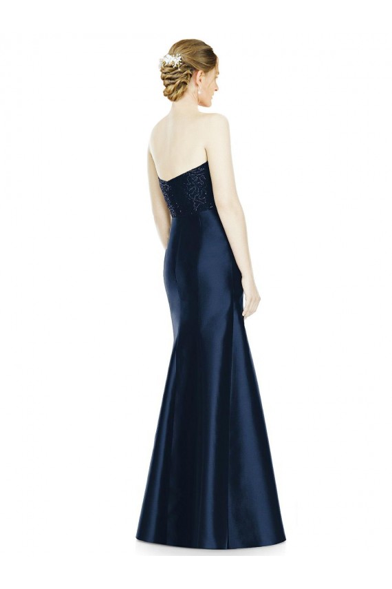 Full Length Strapless Satin Bridesmaid Dress with Lace Sweetheart Neckline Bristol