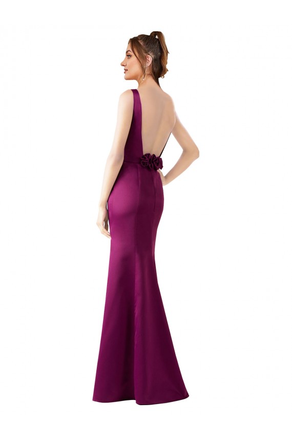 Fitted Sexy Open Back Formal Satin Bridesmaids Dress with Floral Details Bristol