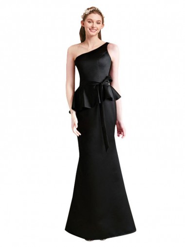 Long One Shoulder Satin Bridesmaid Dress with Bow Ties Bristol