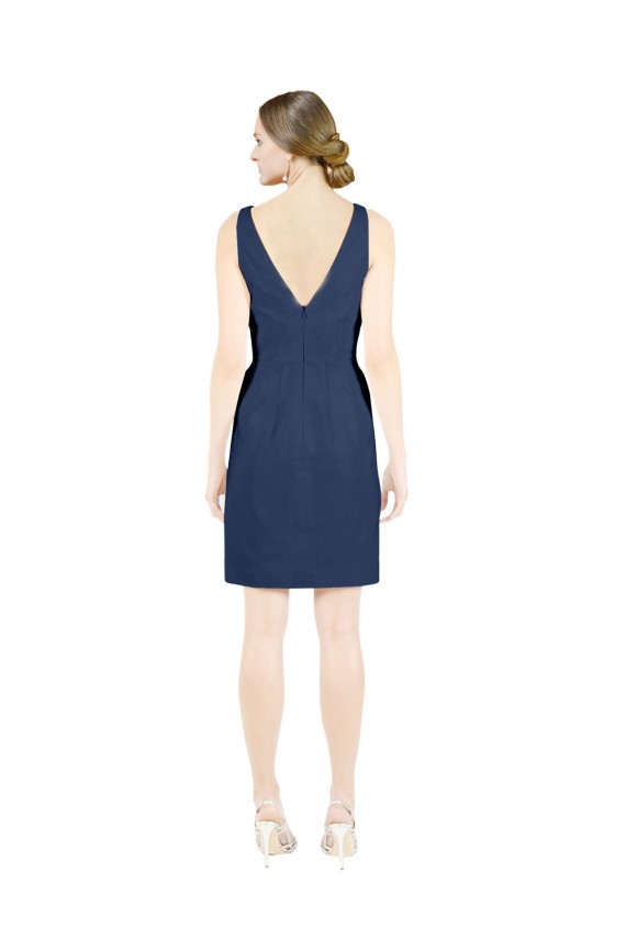 Deep V-Neck Short Knee Length Satin Cocktail Bridesmaid Dress with Slimming Pleats Bristol