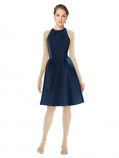 Short Halter Cocktail Length Luxe Satin Cocktail Bridesmaid Dress Bristol