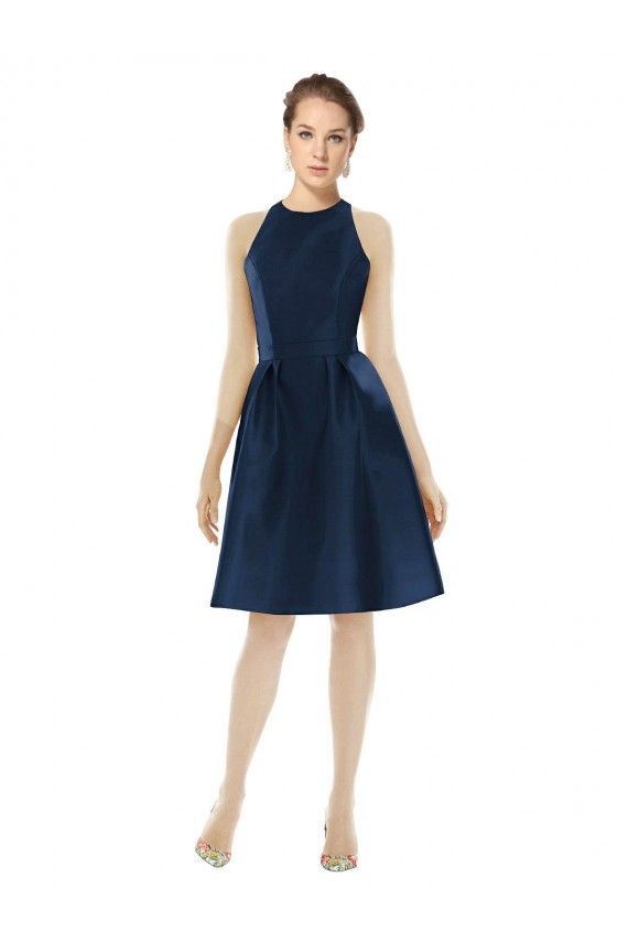 Short Halter Cocktail Length Luxe Satin Cocktail Bridesmaid Dress Bristol