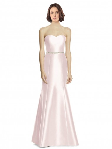 Long Sweetheart Satin Bridesmaid Dress with Slim Beaded Sash Bristol