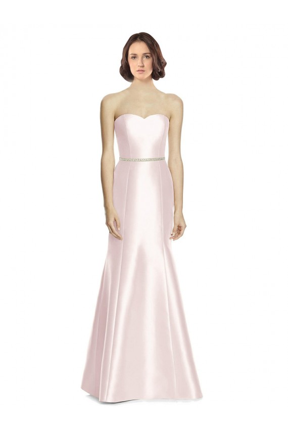 Long Sweetheart Satin Bridesmaid Dress with Slim Beaded Sash Bristol