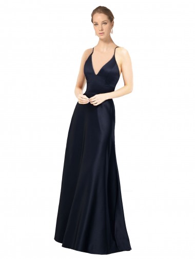 Sexy Satin Bridesmaids Dress with Deep V-Neckline and Strappy Back Bristol