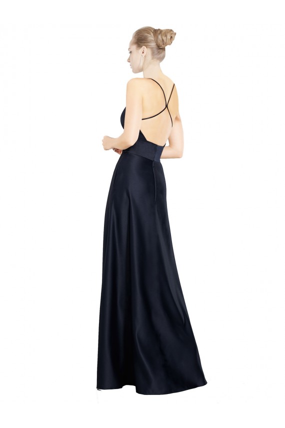 Sexy Satin Bridesmaids Dress with Deep V-Neckline and Strappy Back Bristol