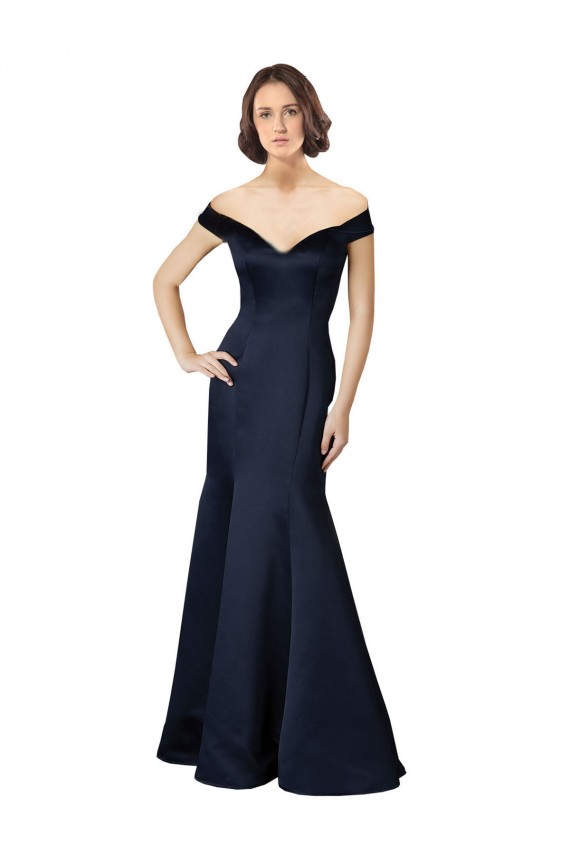 Fit and Flare Satin Bridesmaid Dress / Prom Dress with Off the Shoulder Neckline Bristol